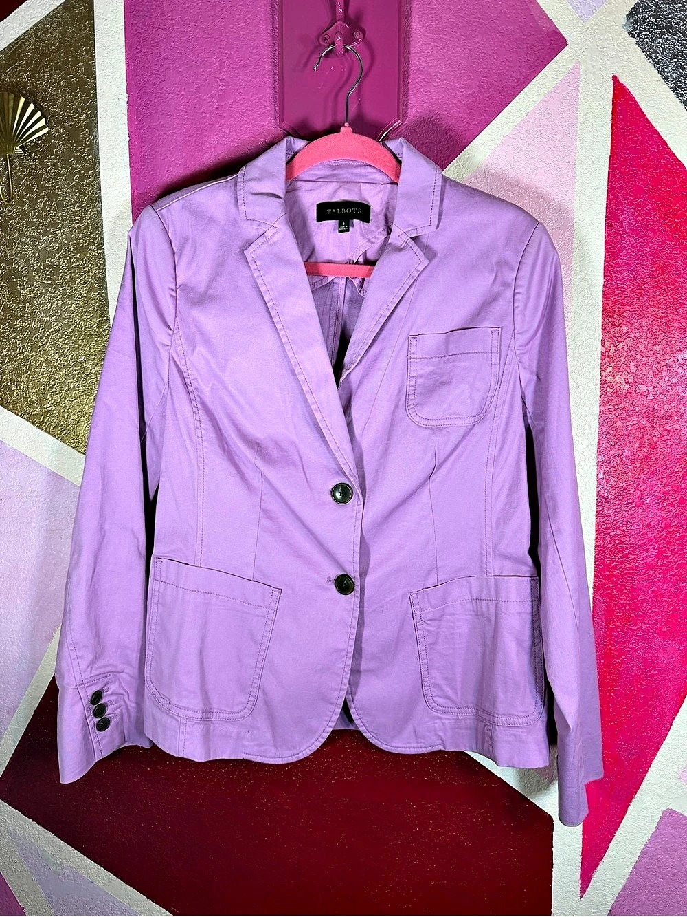 Talbots Lilac Stretch Cotton Blazer Size 6 Two-Button Patch Pocket Jacket